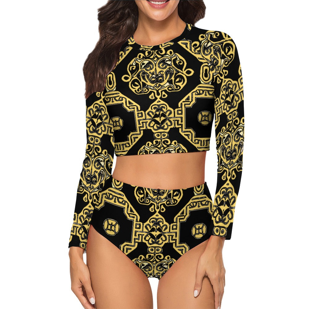 kokorepublic bLong Sleeve Crew Neck Ladies Bikini Swimsuit