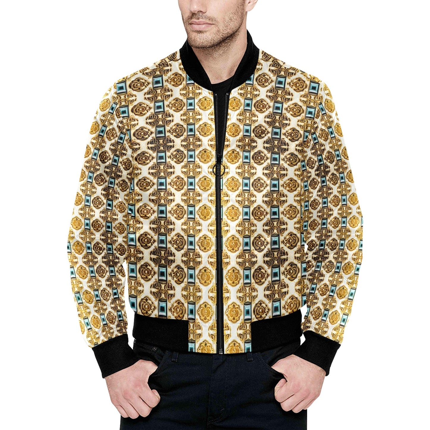 kokorepublic Men's All Over Print Quilted Bomber Jacket(Model H33)