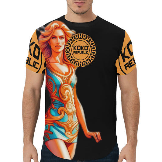kokorepublic  Men's All Over Print Curved Hem T-Shirt (T76)
