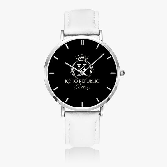 kokorepublic165. Hot Selling Ultra-Thin Leather Strap Quartz Watch (Silver With Indicators)