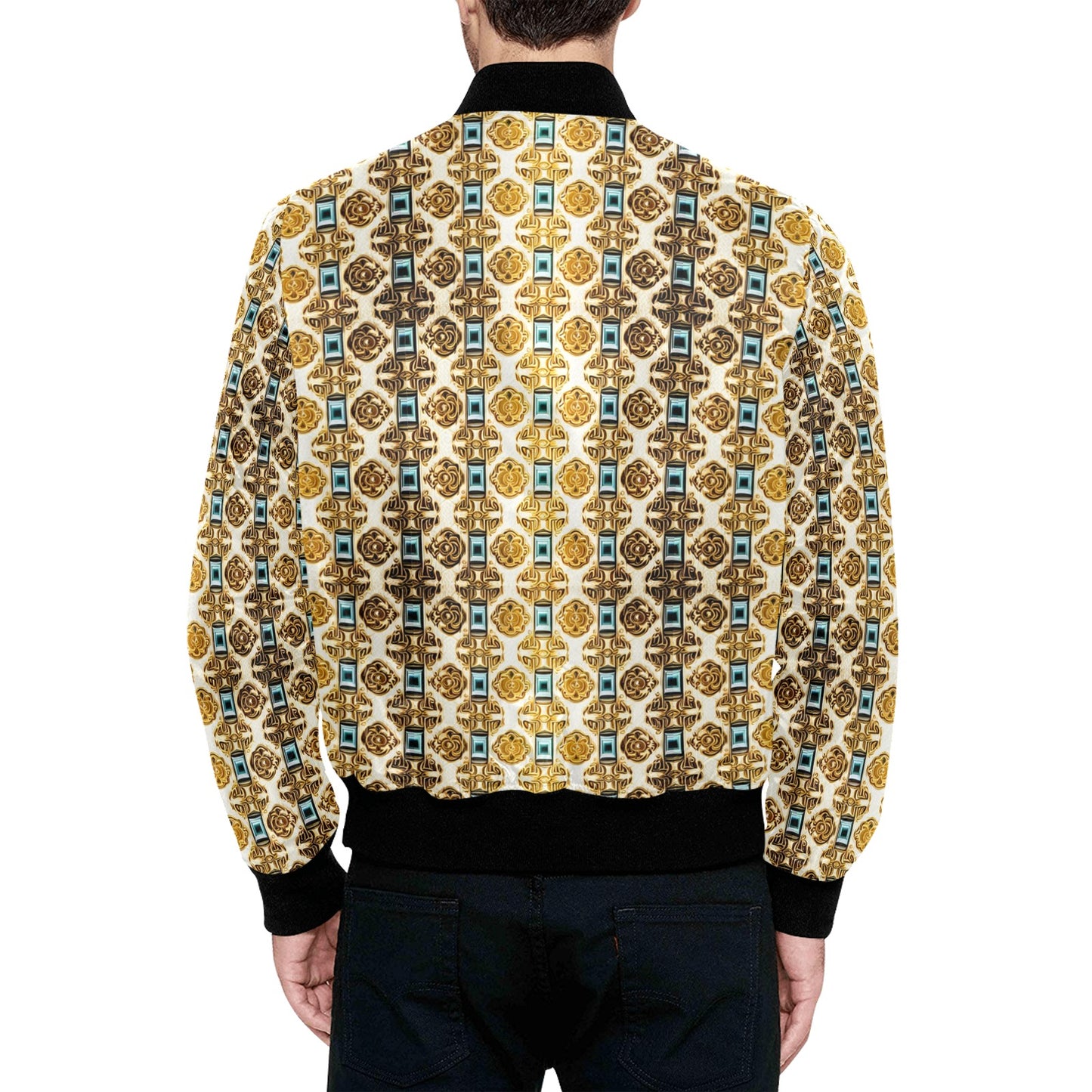 kokorepublic Men's All Over Print Quilted Bomber Jacket(Model H33)