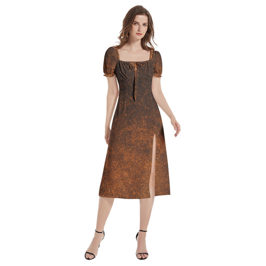 fullbreedcustom Puff Sleeve Split Thigh Midi Dress