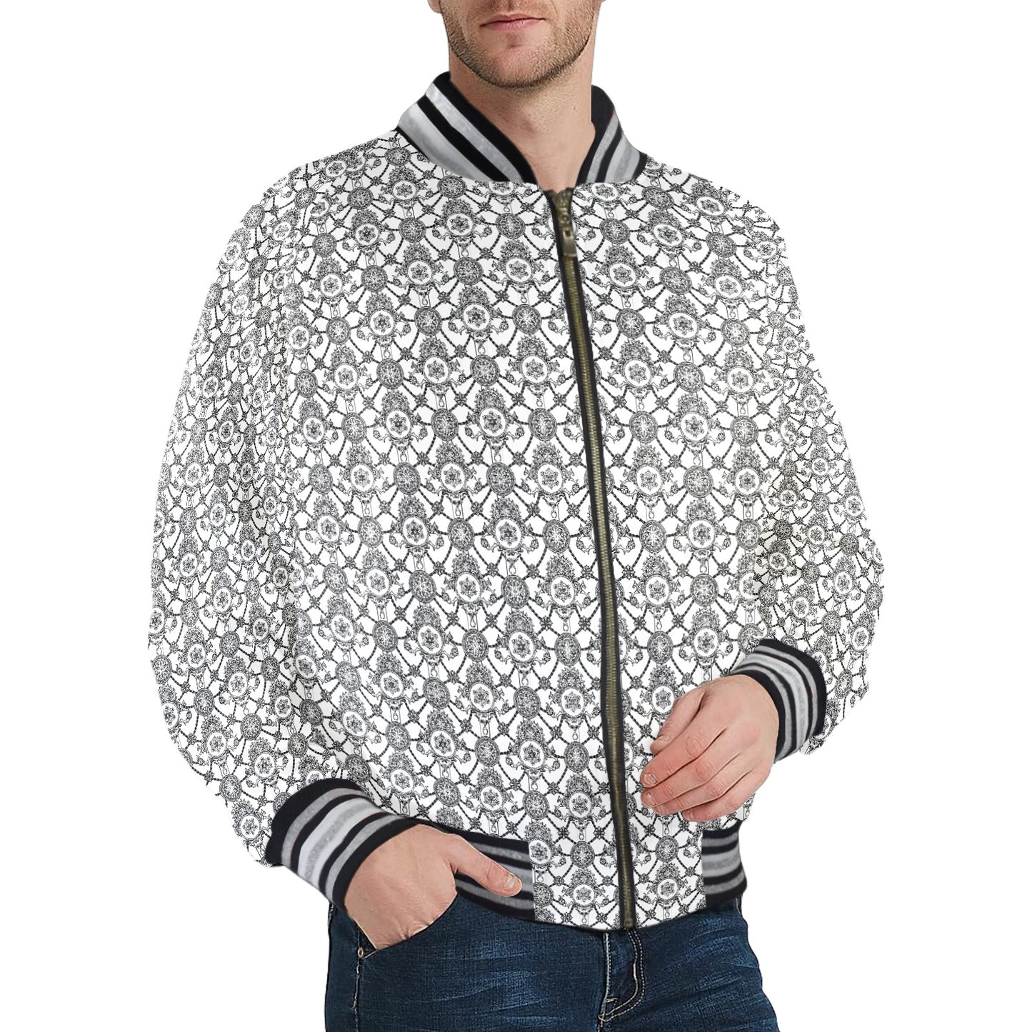 kokorepublic  New Men's Striped Trim Bomber Jacket