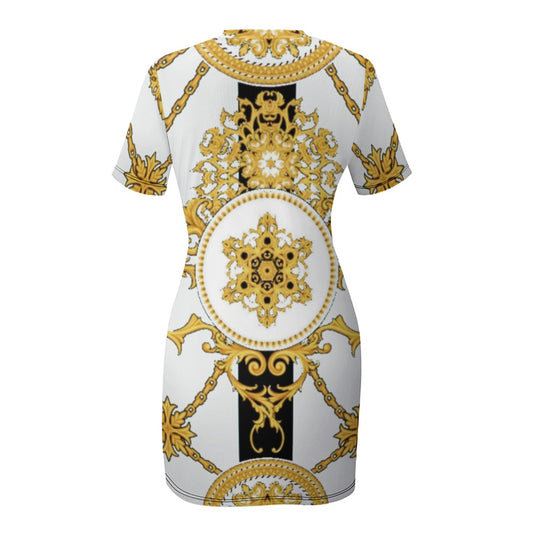 White Crew Neck Short Sleeve Dress