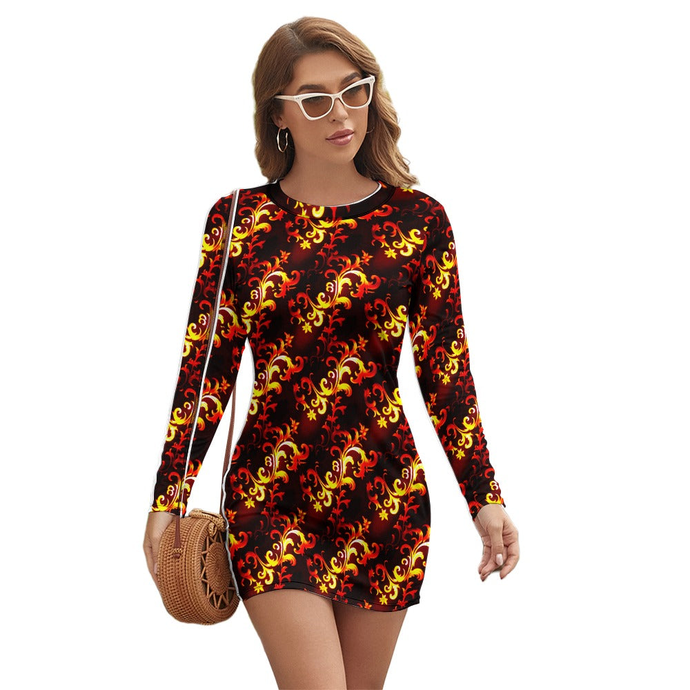 kokorepublic Women's Long Sleeve Round Neck Slim Dress