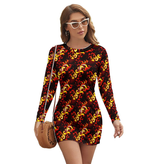 kokorepublic Women's Long Sleeve Round Neck Slim Dress