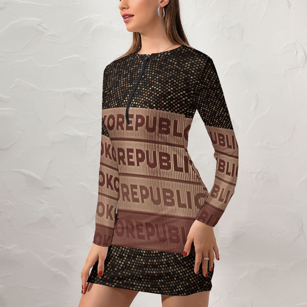 kokorepublic Women's Zipper Long Sleeve Hip Dress