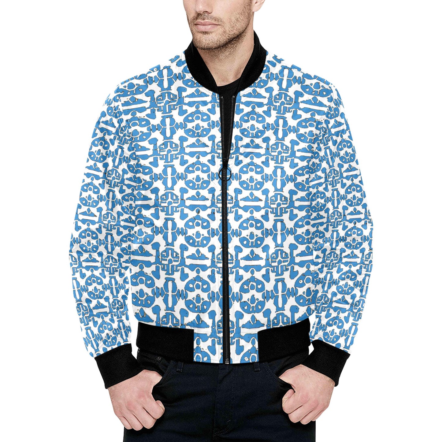 Kokorepublic Men's All Over Print Quilted Bomber Jacket(Model H33)