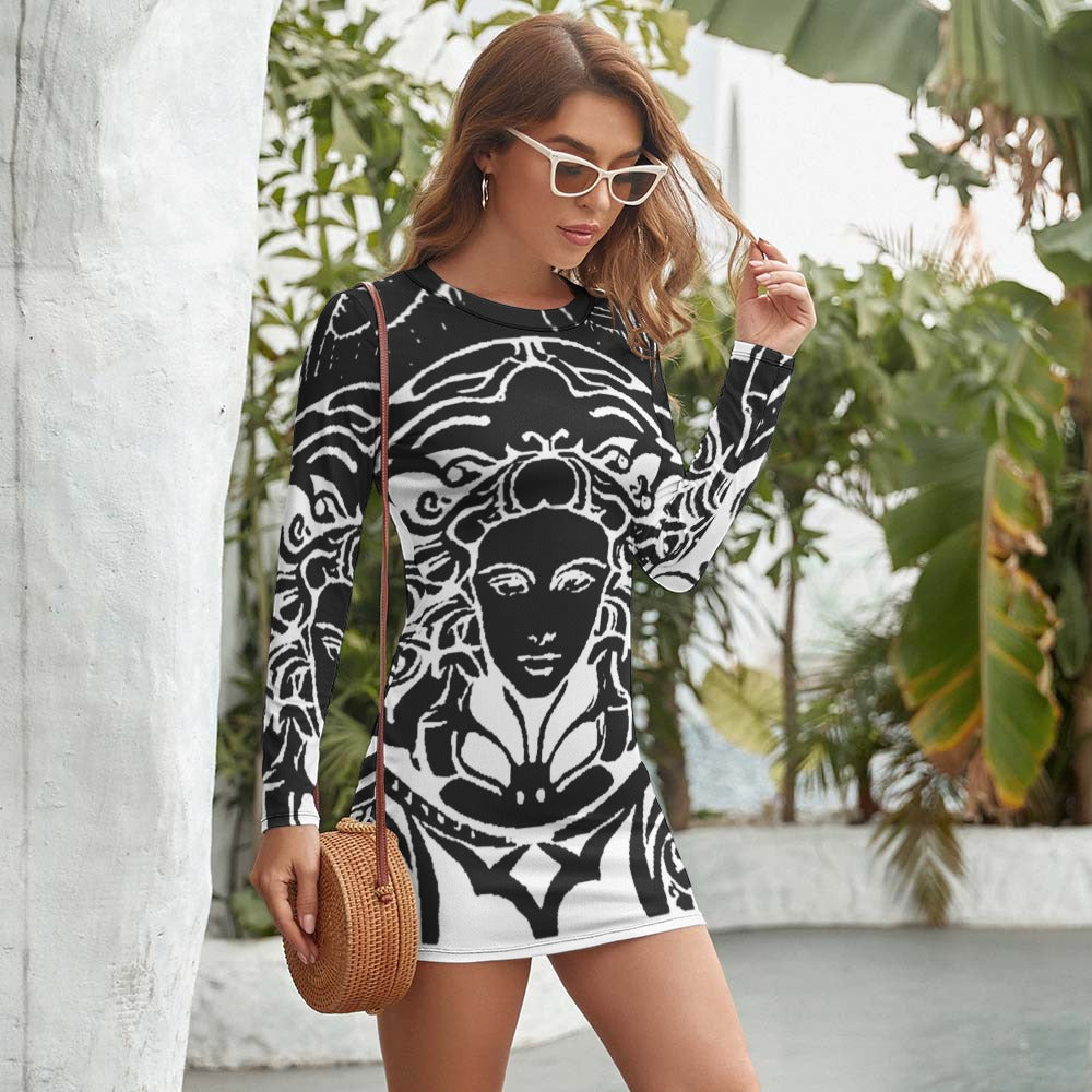Kokorepublic Women's Long Sleeve Round Neck Slim Dress
