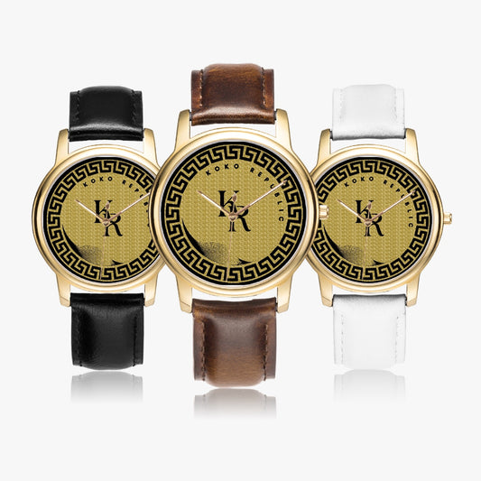 kokorepublic 150. Stylish Leather Strap Classic Quartz Watch (Gold)