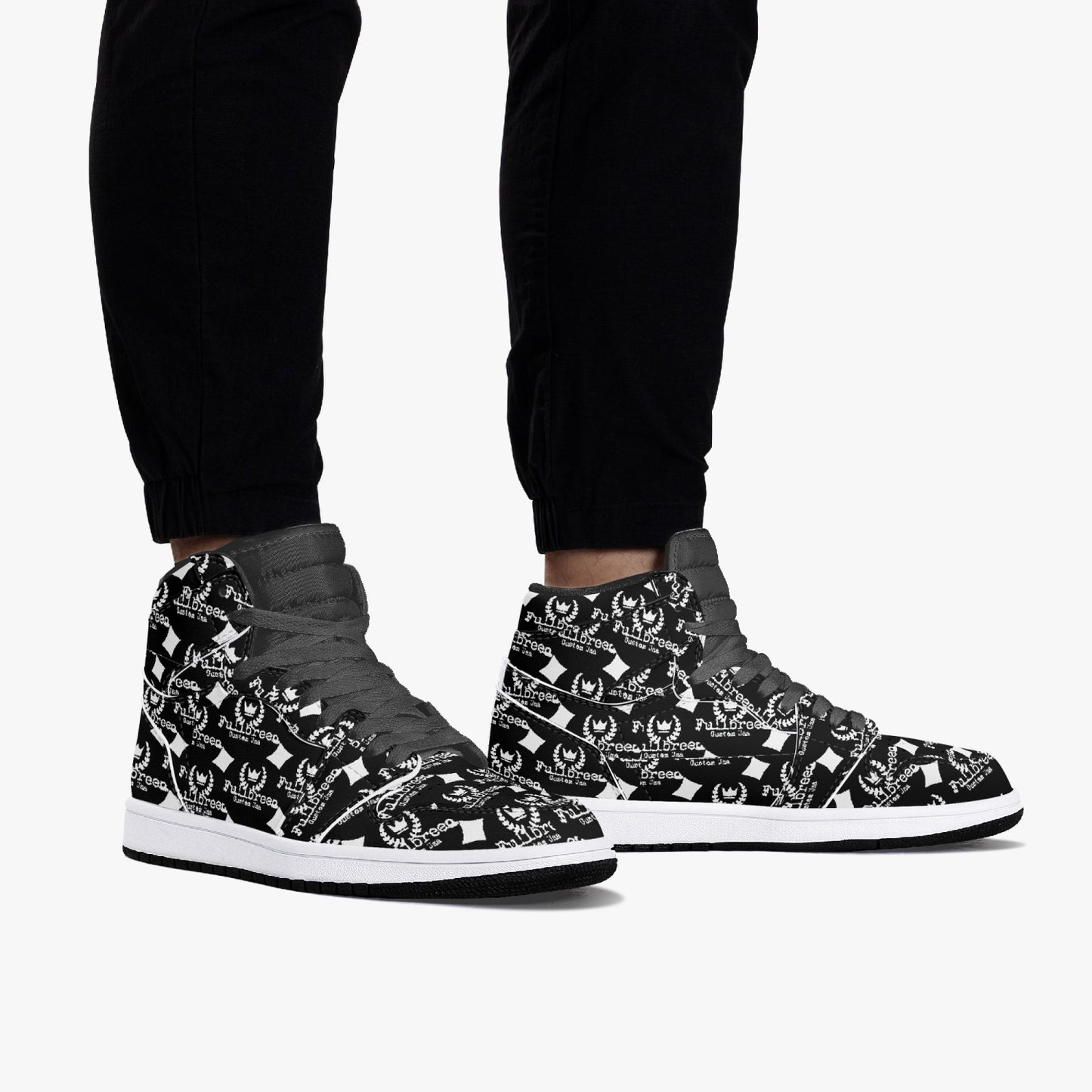 kokorepublic 352. AJ1 Black High-Top Leather Sneakers
