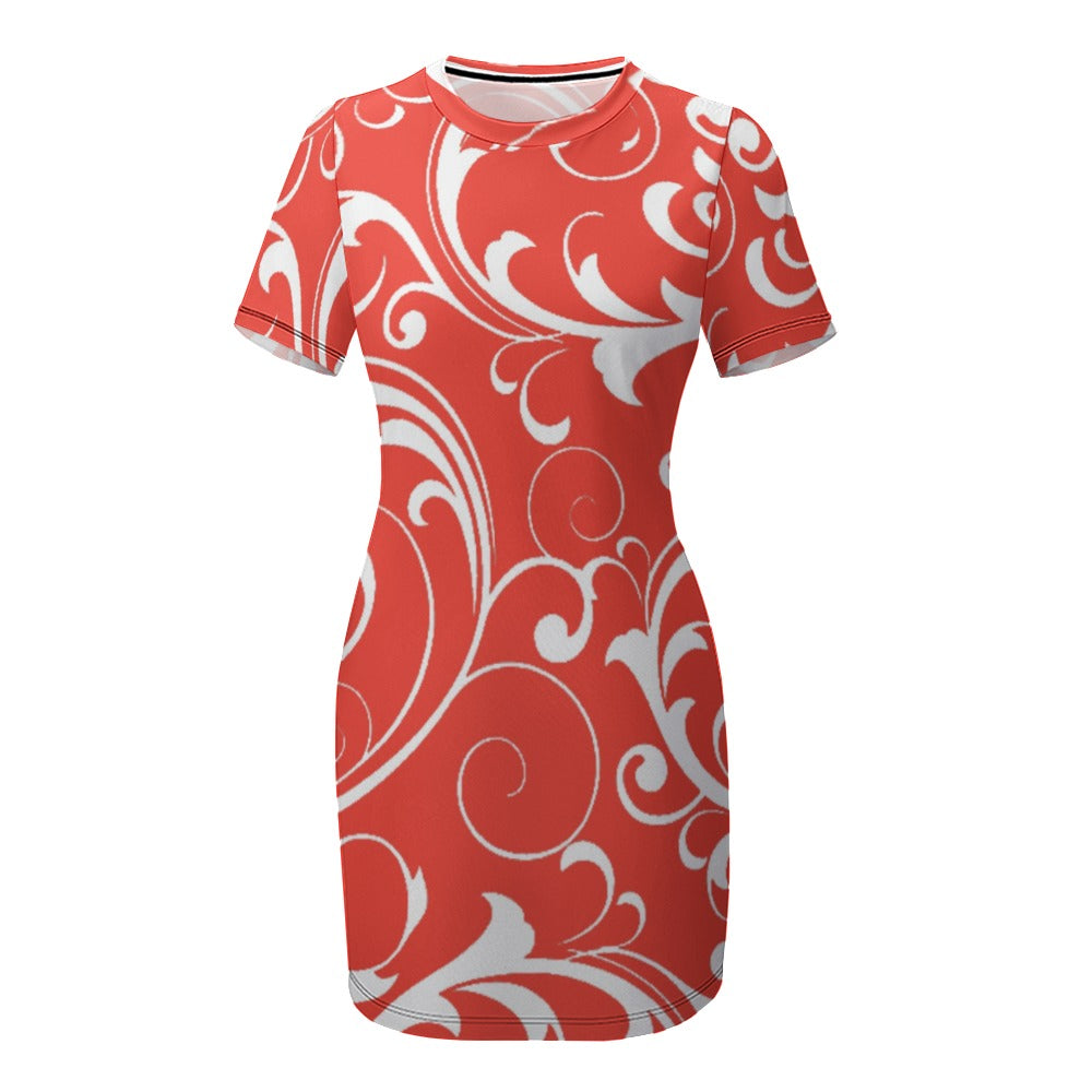 White Crew Neck Short Sleeve Dress