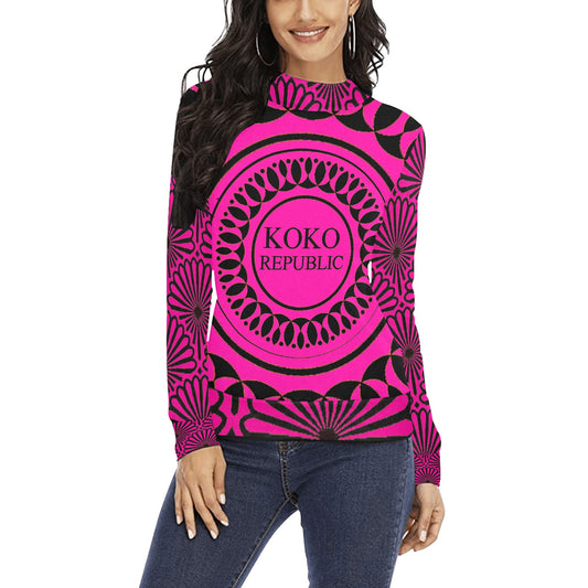 KokoRepublic  Women's All Over Print Mock Neck Sweater (H43)