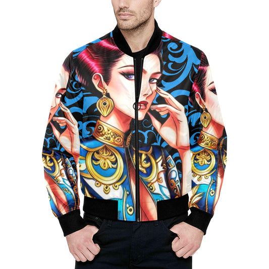 kokorepublic Men's All Over Print Quilted Bomber Jacket(Model H33)
