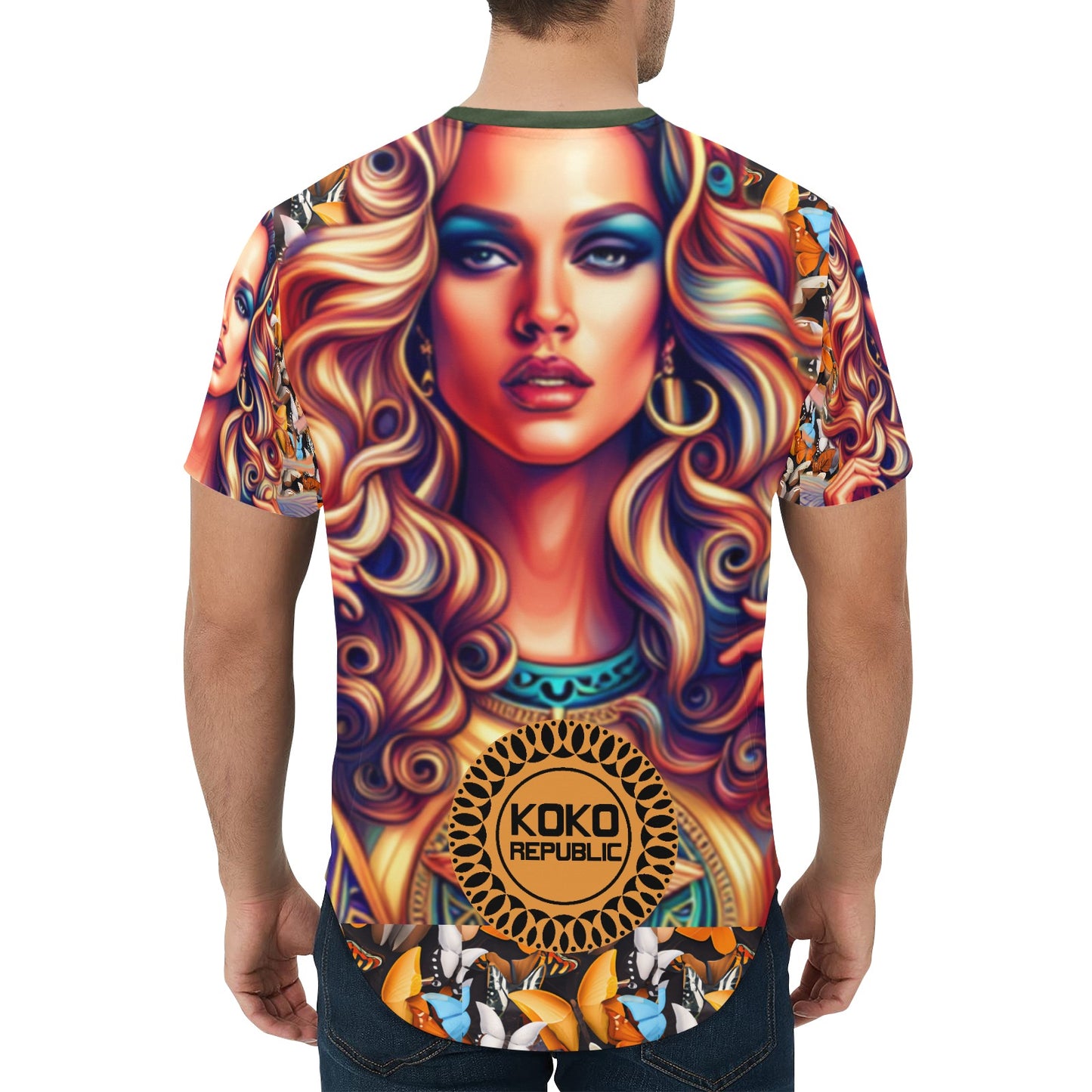 kokorepublic  Men's All Over Print Curved Hem T-Shirt (T76)