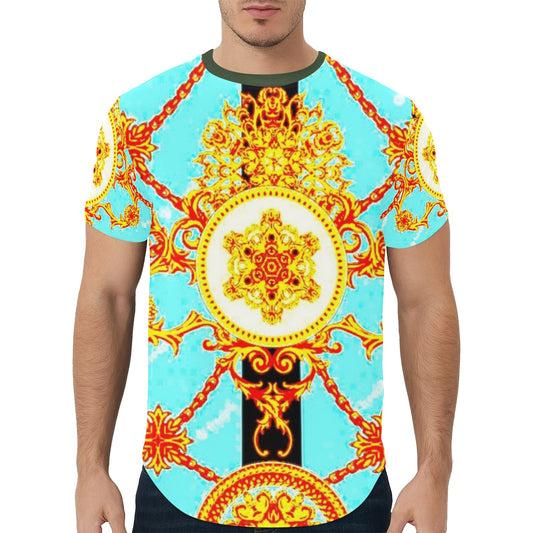 Men's All Over Print Curved Hem T-Shirt (T76)