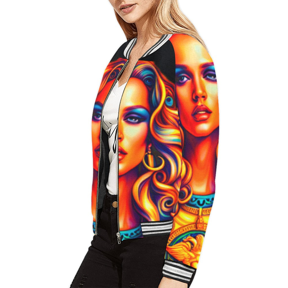 Lumii_20231104_072511641 Women's All Over Print Horizontal Stripes Jacket (Model H21)