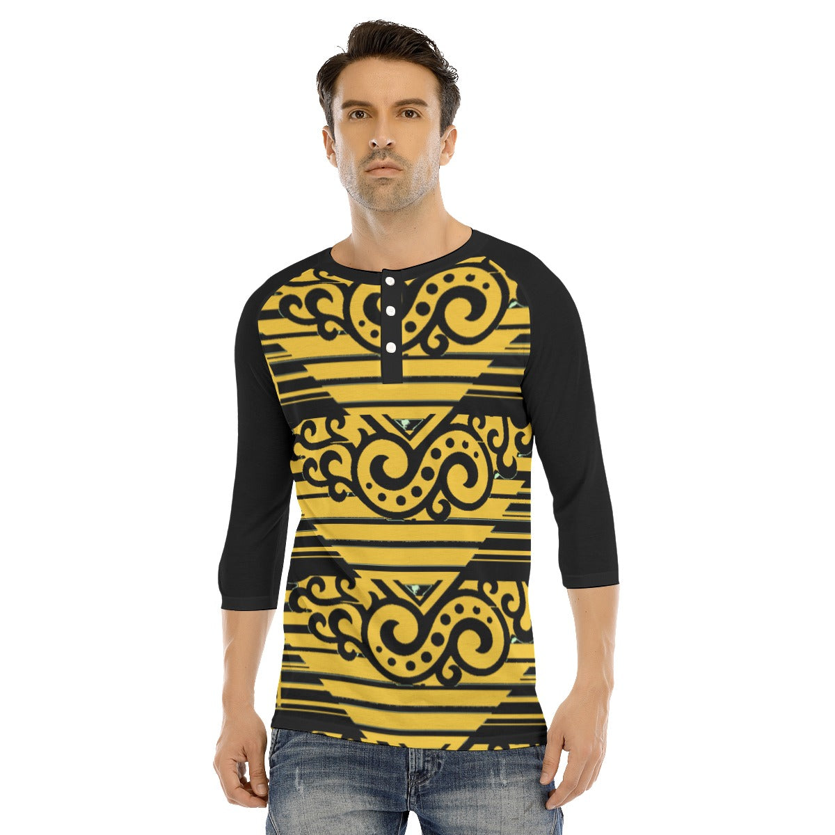 All-Over Print Men's Bracelet Sleeve T-shirt With Button Closure
