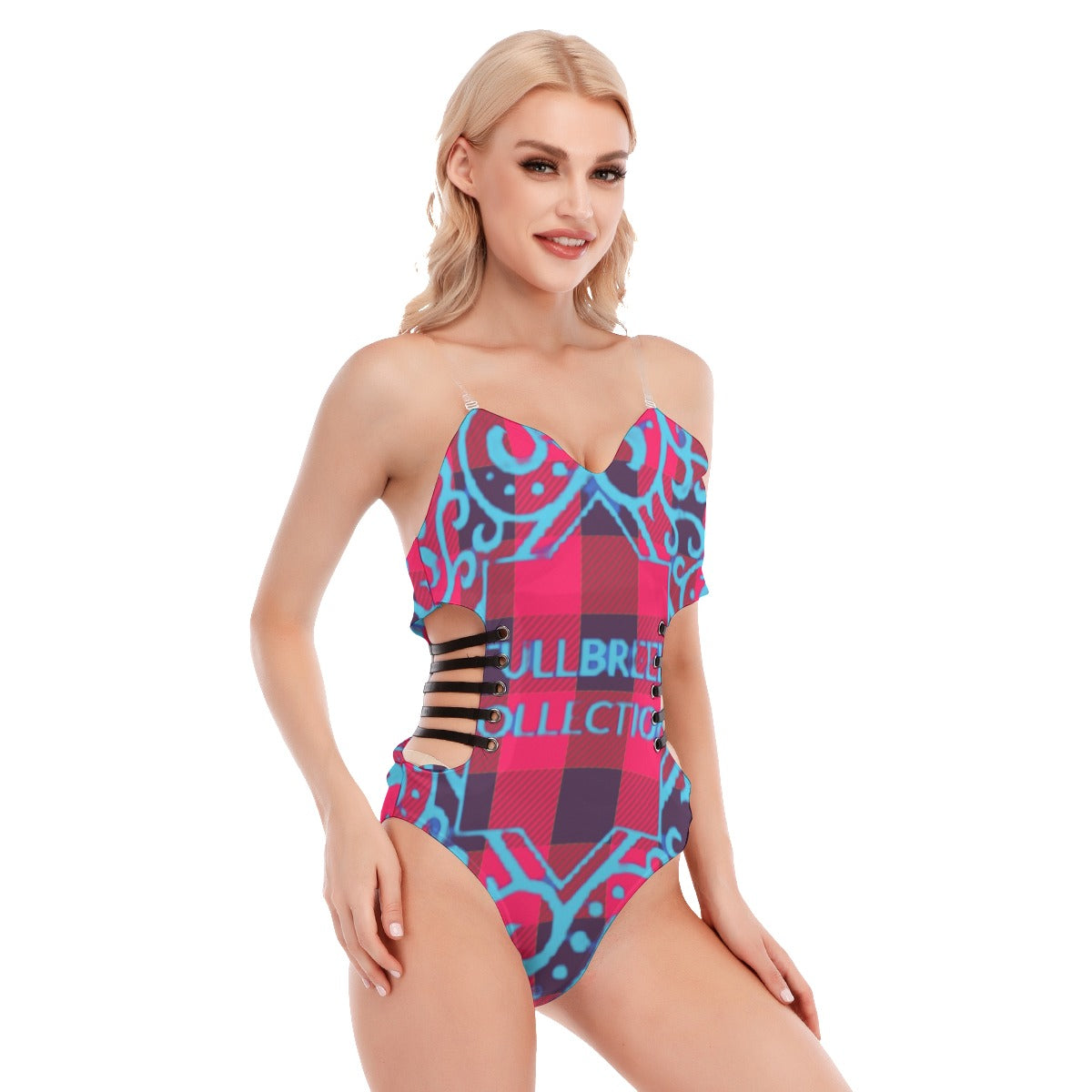 All-Over Print Women's Tube Top Bodysuit With Side Black Straps