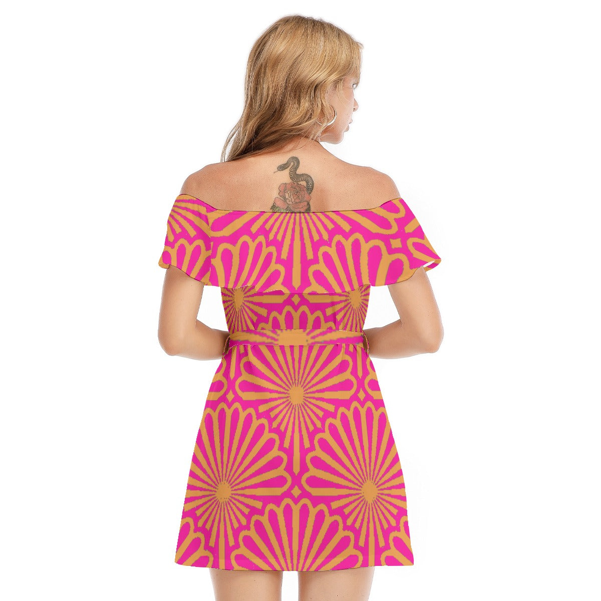 kokorepublic  Print Women's Off-shoulder Dress With Ruffle