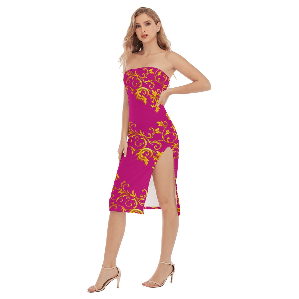 kokorepublic  Print Women's Side Split Tube Top Dress