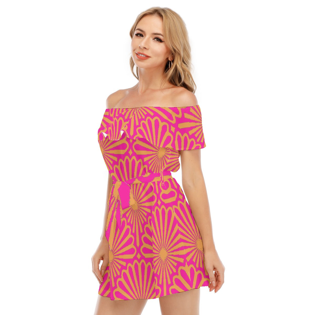 kokorepublic  Print Women's Off-shoulder Dress With Ruffle