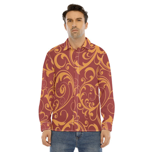 All-Over Print Men's Lapel Collar Shirt With Concealed Placket