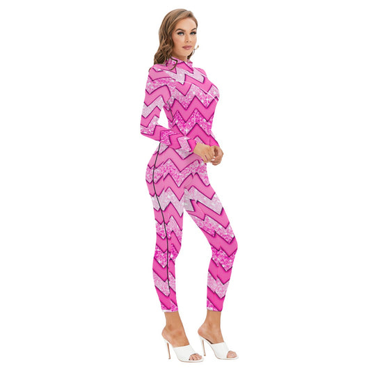 kokorepublic Print Women's Long-sleeved High-neck Jumpsuit With Zipper