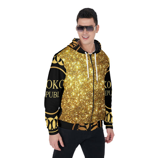 All-Over Print Zip Up Hoodie With Pocket