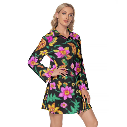 kokorepublic  Women's Lapel Shirt Dress With Long Sleeve