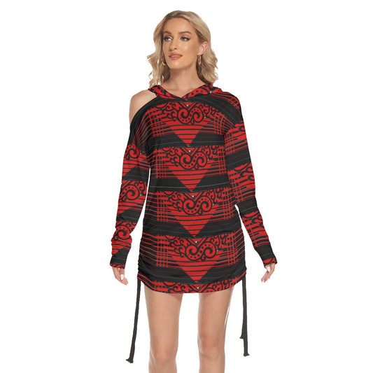 All-Over Print Women's One-shoulder Dress With Waist Shirring