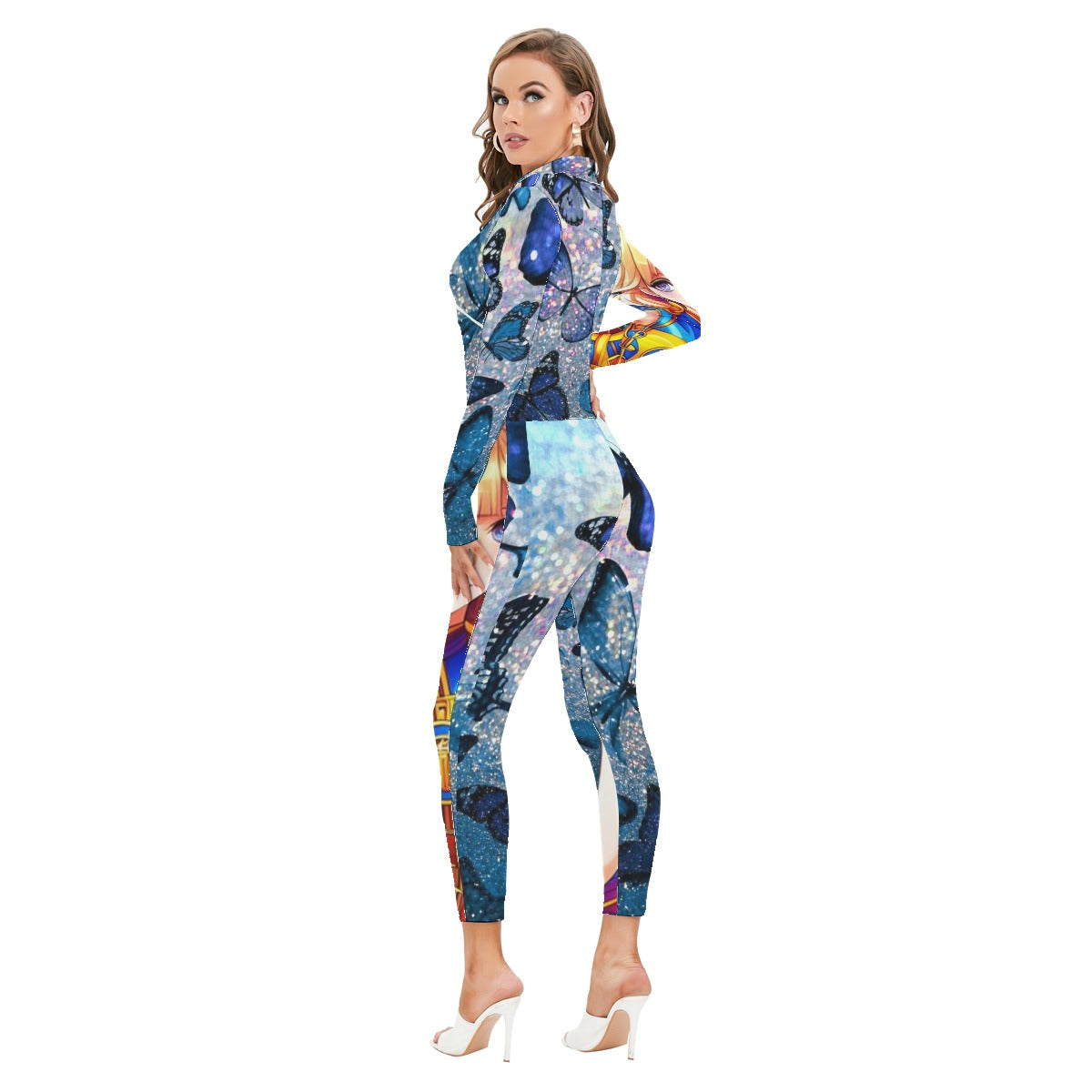 kokorepublic  Print Women's Long-sleeved High-neck Jumpsuit With Zipper