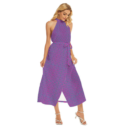 kokorepublic Women's Wrap Hem Belted Halter Dress