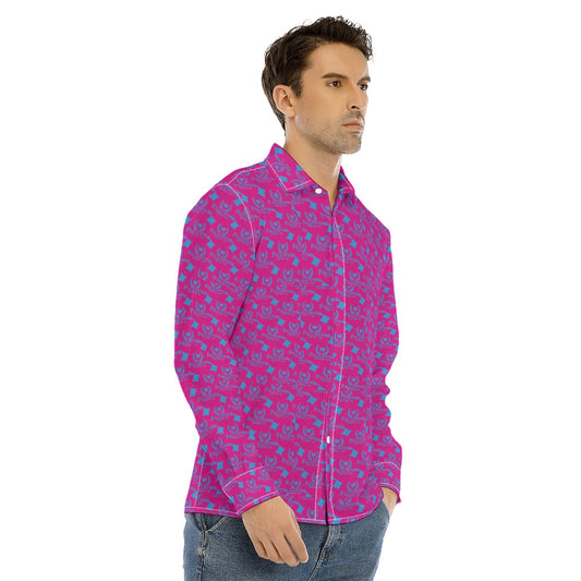 All-Over Print Men's Lapel Collar Shirt With Concealed Placket