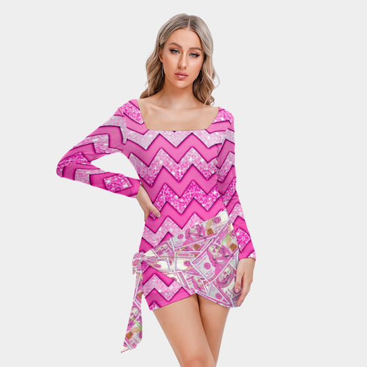 kokorepublic  Print Women’s Square Collar Dress With Long Sleeve