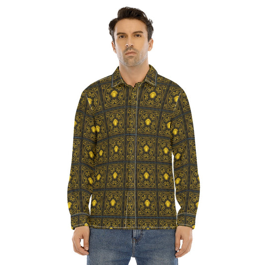 All-Over Print Men's Lapel Collar Shirt With Concealed Placket