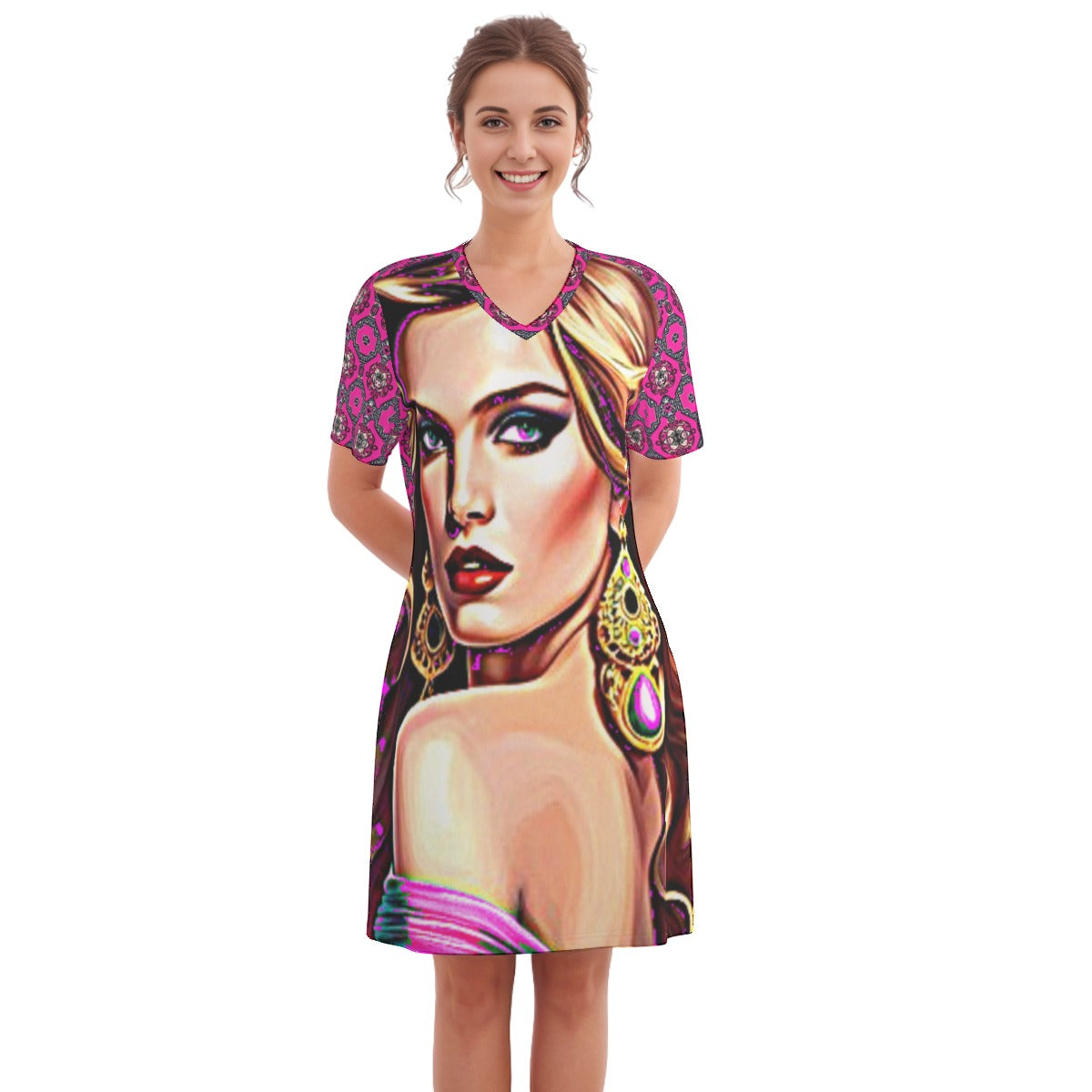 Kokorepublic  Women's V Neck Dress|180GMS Cotton