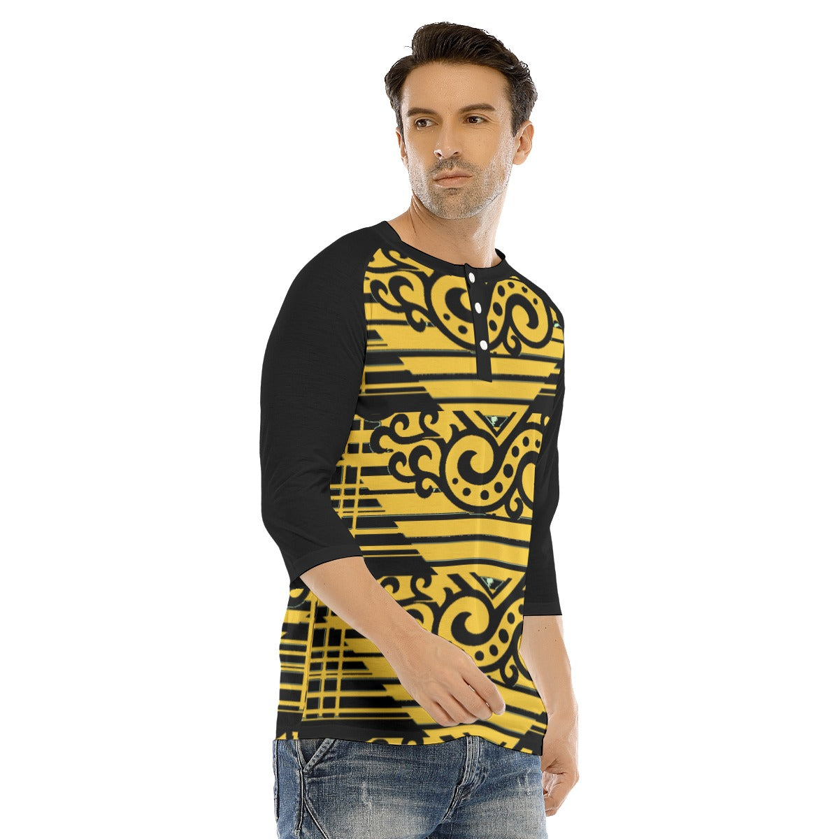 All-Over Print Men's Bracelet Sleeve T-shirt With Button Closure