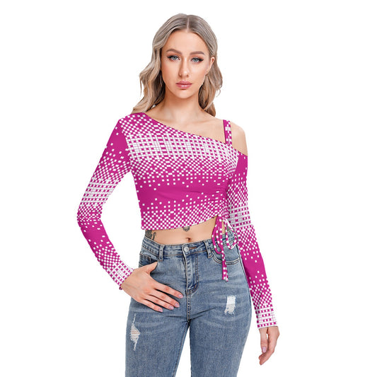 All-Over Print Women's One-shoulder Blouse With Drawstring