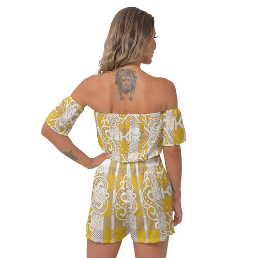 All-Over Print Women's Off-Shoulder T-Shirt Shorts Suit