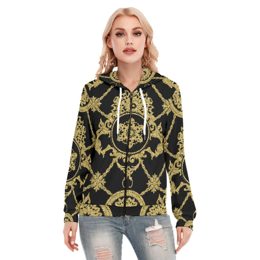 All-Over Print Women's Hoodie With Zipper