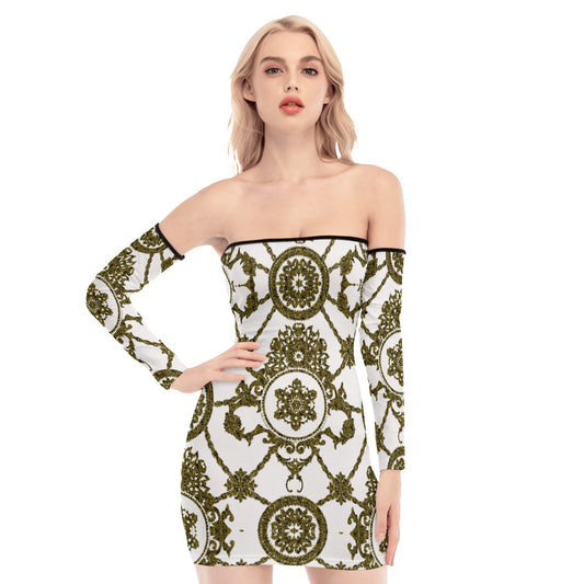 All-Over Print Women's Off-shoulder Back Lace-up Dress