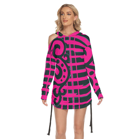 All-Over Print Women's One-shoulder Dress With Waist Shirring