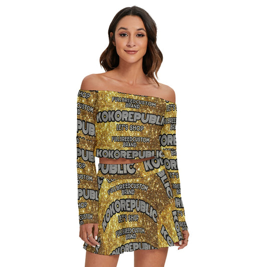 Koko Republic All-Over Print Women's Off-shoulder Top And Skirt Set