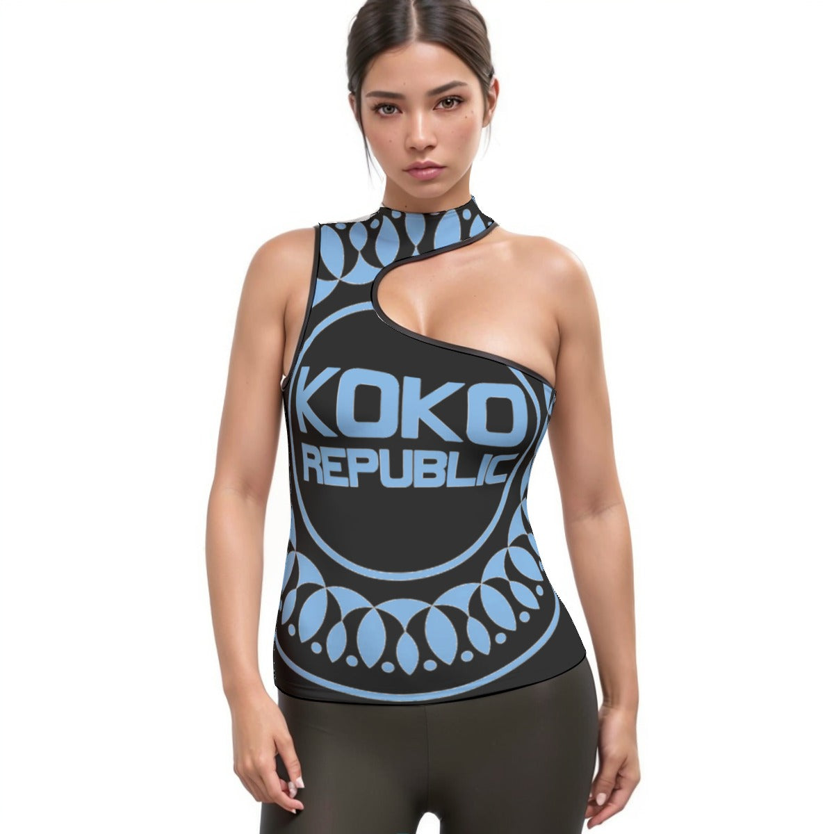 All-Over Print Women's Halter Sleeveless Asymmetrical Tank Top