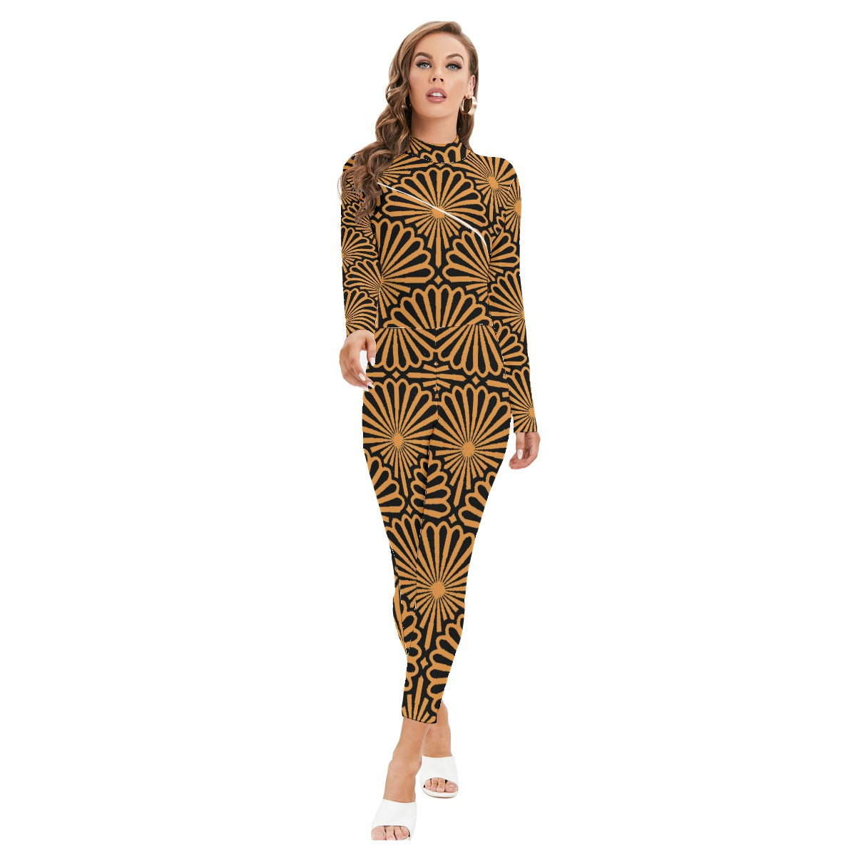 kokorepublic Women's Long-sleeved High-neck Jumpsuit With Zipper