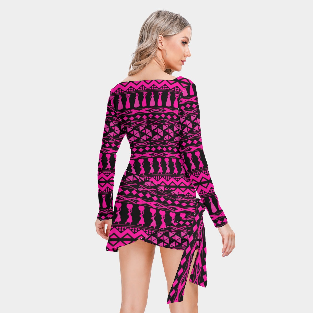 kokorepublic  Print Women’s Square Collar Dress With Long Sleeve