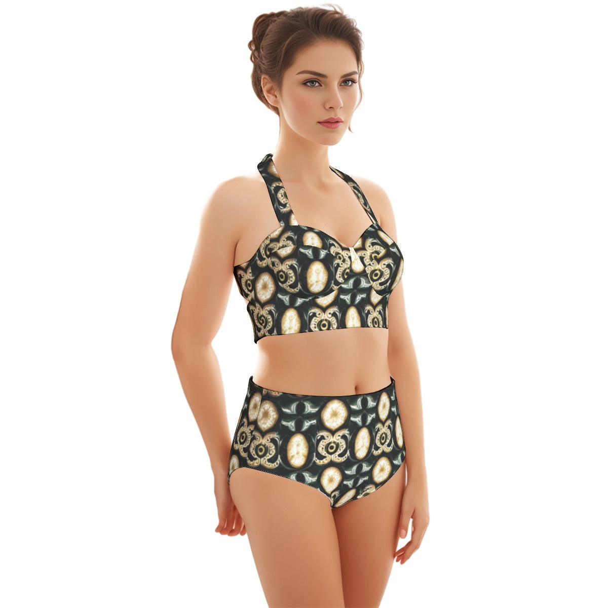 Kokorepublic Print Women's Swimsuit Set With Halter