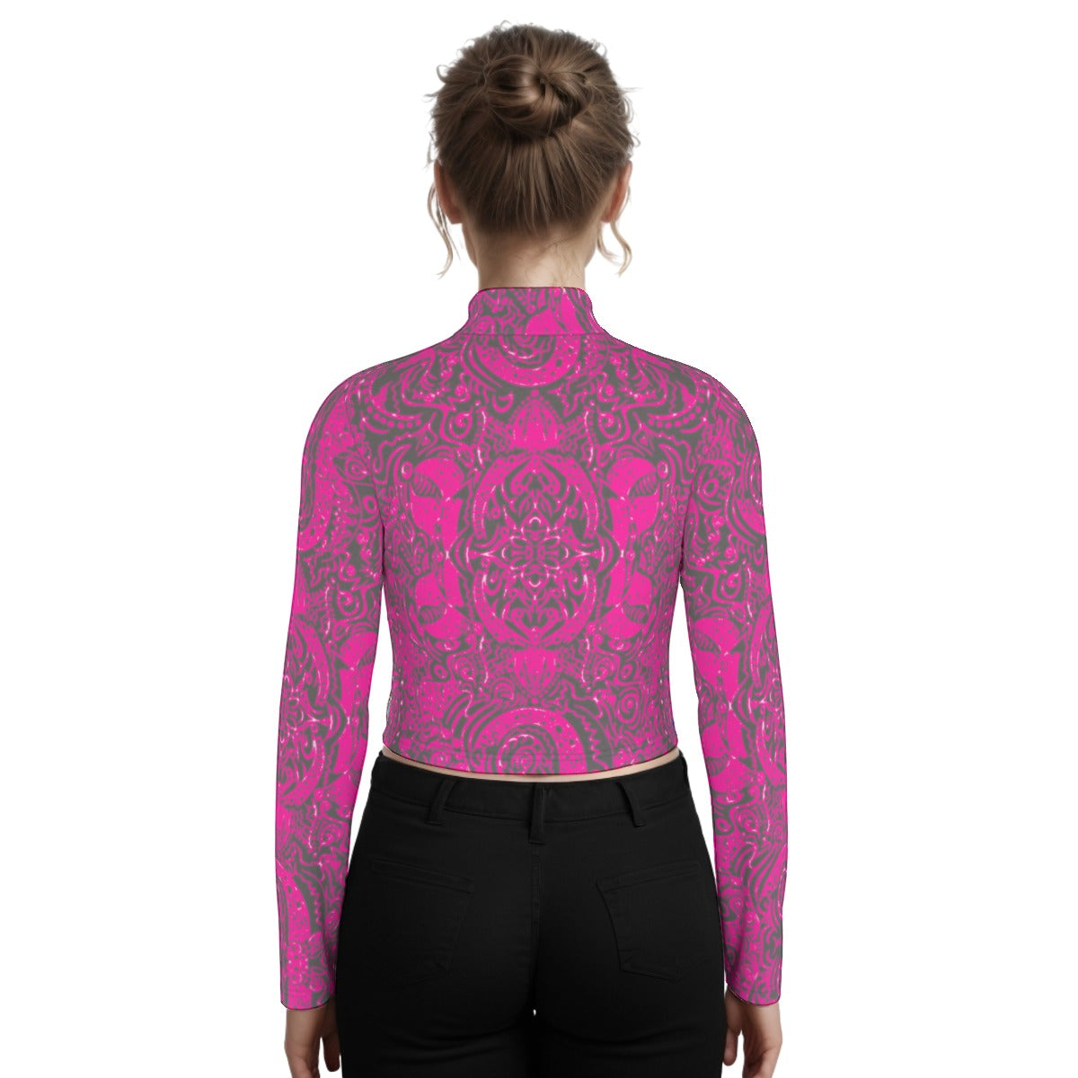 kokorepublic Eco-Friendly All-Over Print Women's Turtleneck T-shirt With Long Sleeve