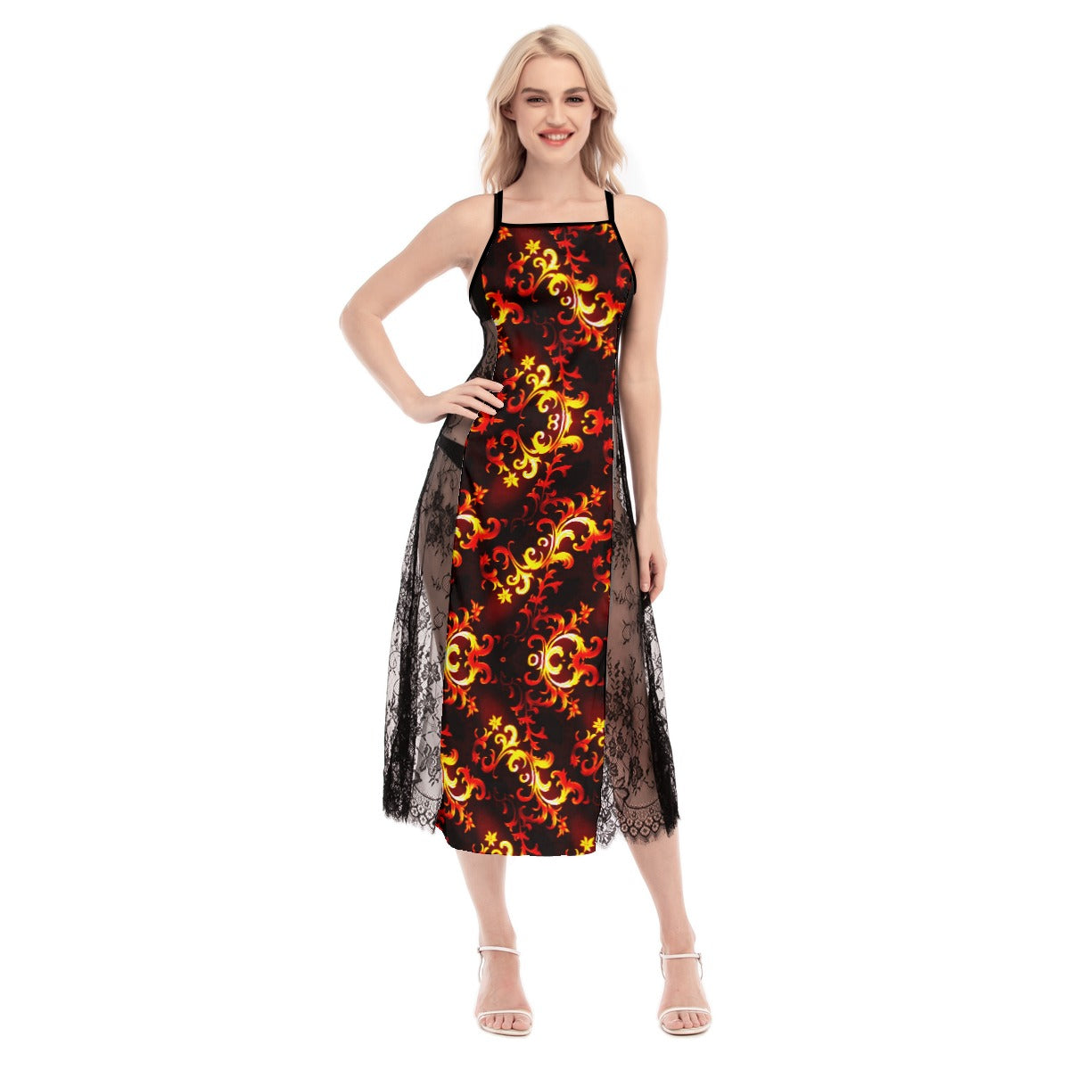 kokorepublic  Print Women's Lace Cami Cross Back Dress